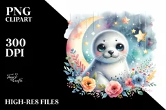 Colorful Ringed Seal Baby Moon | Sublimation | Clipart Product Image 1