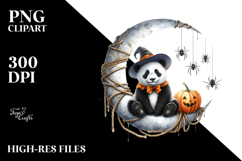 Panda Dressed for Halloween on Half Moon PNG Product Image 2
