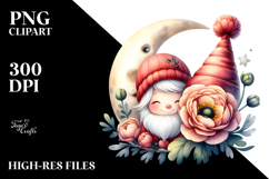 Watercolor Cute GNOME with Big Hat and Ranunculus PNG Product Image 2