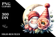Watercolor Cute GNOME with Big Hat and Ranunculus PNG Product Image 2