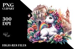Baby Unicorn on Italian Street, Colorful PNG Product Image 3