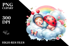 Baby Ladybug Sleeping on a Cloud PNG Product Image 2