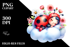 Baby Ladybug Sleeping on a Cloud PNG Product Image 2
