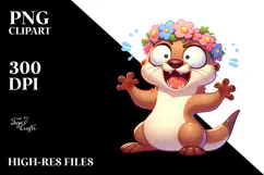 Excited Otter with Flower Crown.png Product Image 2