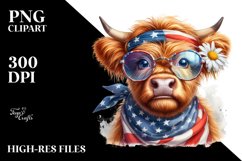 Shy Highland Cow Portrait Wearing Bandana and Fancy es with Product Image 3