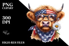 Shy Highland Cow Portrait Wearing Bandana and Fancy es with Product Image 1
