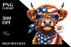 Shy Highland Cow Portrait Wearing Bandana and Fancy es with Product Image 3