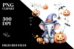 Elephant Halloween Sitting, Watercolor PNG Product Image 2