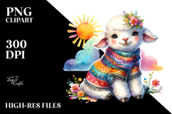 Vibrant Smiling Boho Lamb Watercolor Clipart Product Image 2