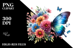 Colorful Butterfly Flowers Painting, Watercolor PNG Product Image 2