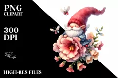 Cute Gnome Snapdragons | Watercolor Art | Clipart Product Image 1