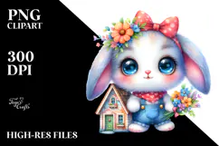 Crazy Cute Baby Bunny with Hose PNG Product Image 2