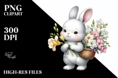 Cute Baby Rabbit with Flowers |Watercolor Whimsical Product Image 3