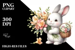 Cute Baby Rabbit with Flowers |Watercolor Whimsical Product Image 1