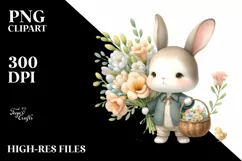 Cute Baby Rabbit with Flowers |Watercolor Whimsical Product Image 3