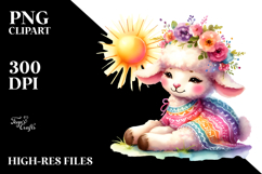 Vibrant Smiling Boho Lamb Watercolor Clipart Product Image 2