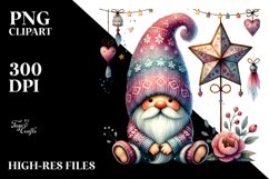 Colorful Boho Gnome on Star with Hearts PNG Product Image 2