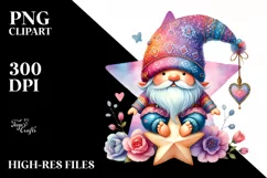 Colorful Boho Gnome on Star with Hearts PNG Product Image 2