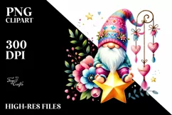 Colorful Boho Gnome on Star with Hearts PNG Product Image 2