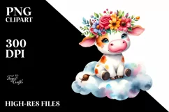 Baby Cow with Flower Crown PNG Product Image 3