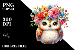 Owl Vibrant Flower Crown Cartoon-Style Product Image 2