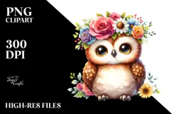 Owl Vibrant Flower Crown Cartoon-Style Product Image 2