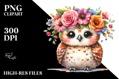 Owl Vibrant Flower Crown Cartoon-Style Product Image 2