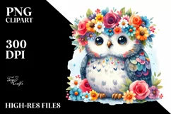 Owl Vibrant Flower Crown Cartoon-Style Product Image 1