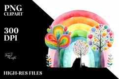Colorful Rainbow Trees Watercolor | Sublimation Clipart Product Image 1