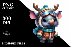Winter Rhino with Reindeer Horns and Sky Goggles PNG Product Image 1
