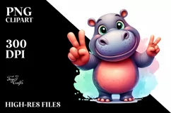 Funny Hippo Smiling Victory | Clipart Product Image 1