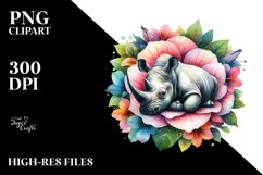Sleeping Rhino Petal Watercolor Clipart Product Image 1