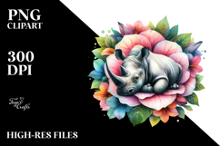 Sleeping Rhino Petal Watercolor Clipart Product Image 2