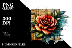 Abstract Wooden Stained Camellia Sublimation Clipart Product Image 2