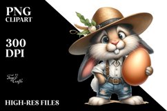 Goofy Bunny with Straw Hat and Big Egg PNG Product Image 2