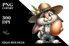 Goofy Bunny with Straw Hat and Big Egg PNG Product Image 2