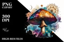 Mystical Celestial Mushroom Watercolor Splash PNG Product Image 1