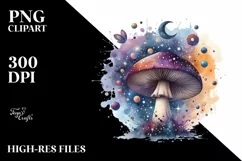 Mystical Celestial Mushroom Watercolor Splash PNG Product Image 1