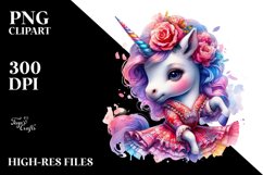 Baby Unicorn in Flamenco Dancer&#039;s Outfit, Colorful PNG Product Image 1