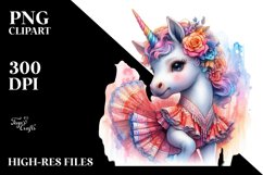 Baby Unicorn in Flamenco Dancer&#039;s Outfit, Colorful PNG Product Image 3