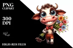Watercolor Cow with Large Flower Bouquet Product Image 1
