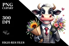 Watercolor Cow with Large Flower Bouquet Product Image 1