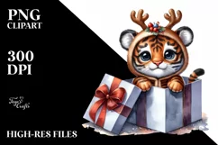Winter Tiger with Reindeer Horns PNG Product Image 3