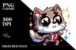 Cute Cartoon Wolf with Bow Tie, Transparent PNG Product Image 2