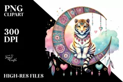 Colorful Boho Tiger on Half Moon with Hearts PNG Product Image 2
