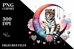 Colorful Boho Tiger on Half Moon with Hearts PNG Product Image 2