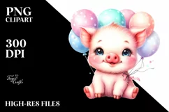 Smiling Baby Pig on Balloons | Sublimation | Clipart Product Image 3