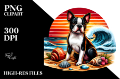 Boston Terrier Surf Shell Sunset Clipart Product Image 2