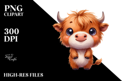 Expressive Funny Baby Highland Cow PNG Product Image 2