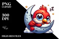 Colorful Baby Cardinal Napping on the Moon | Clipart Product Image 3